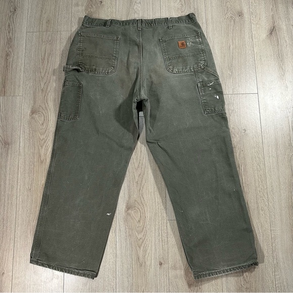Vintage Carhartt Carpenter Grey-Green Work Pants Trousers - Picture 9 of 12